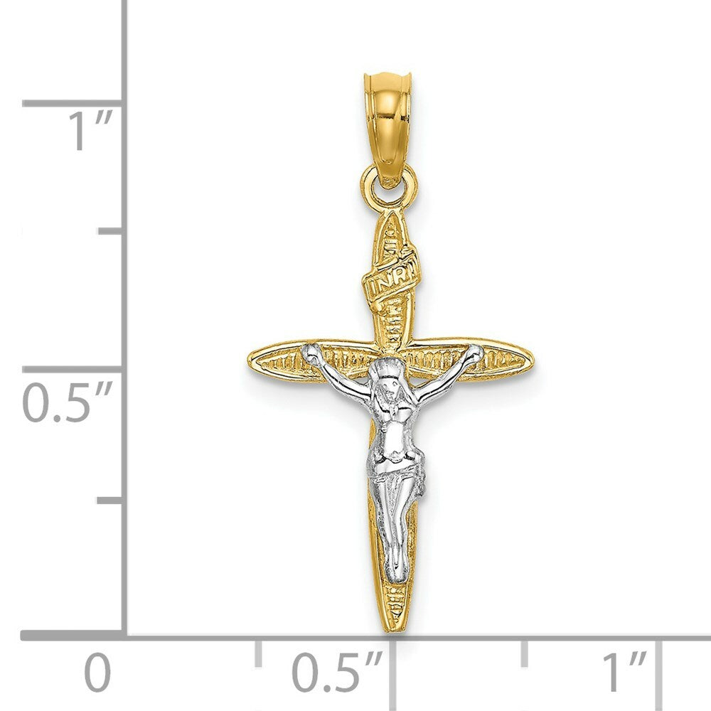 14K Two-tone Gold INRI Crucifix Charm Pendant
