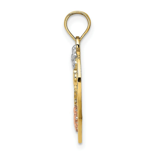 14K Two-tone Yellow & Rose Gold With #1 MOM Heart With Flower Charm Pendant
