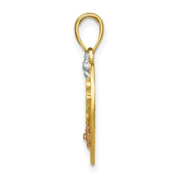 14K Two-tone Gold #1 DAUGHTER on Heart With Flower Charm Pendant
