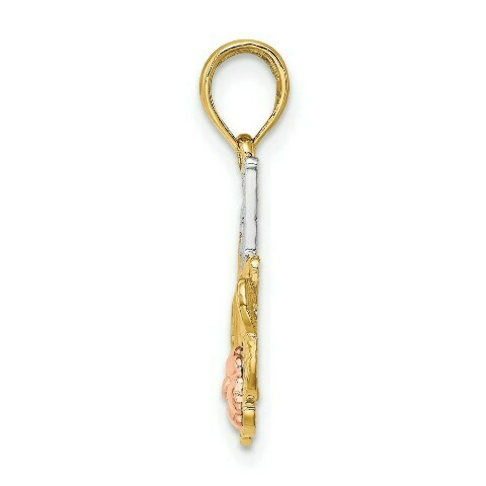 14K Two-tone Yellow & Rose Gold With #1 MOM With Flower Charm Pendant