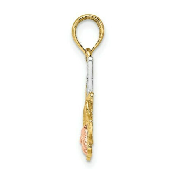 14K Two-tone Yellow & Rose Gold With #1 MOM With Flower Charm Pendant