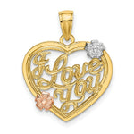 Load image into Gallery viewer, 14K Yellow and Rose Gold I Love YOU Heart With Flowers Charm Pendant

