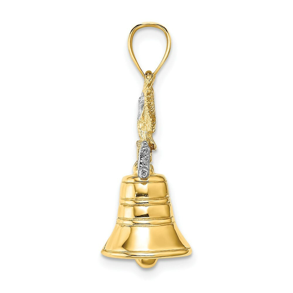 14K Two-tone Gold 3-D Moveable Liberty Bell With Crack & Eagle Top Charm Pendant