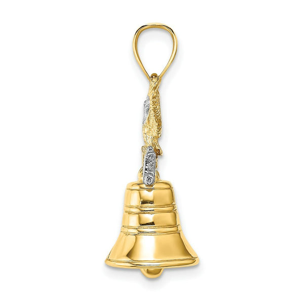 14K Two-tone Gold 3-D Moveable Liberty Bell With Crack & Eagle Top Charm Pendant