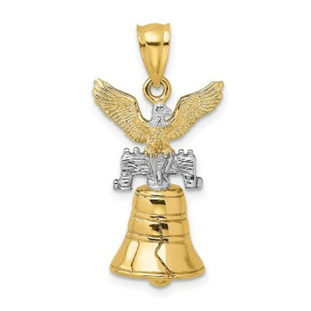 14K Two-tone Gold 3-D Moveable Liberty Bell With Crack & Eagle Top Charm Pendant