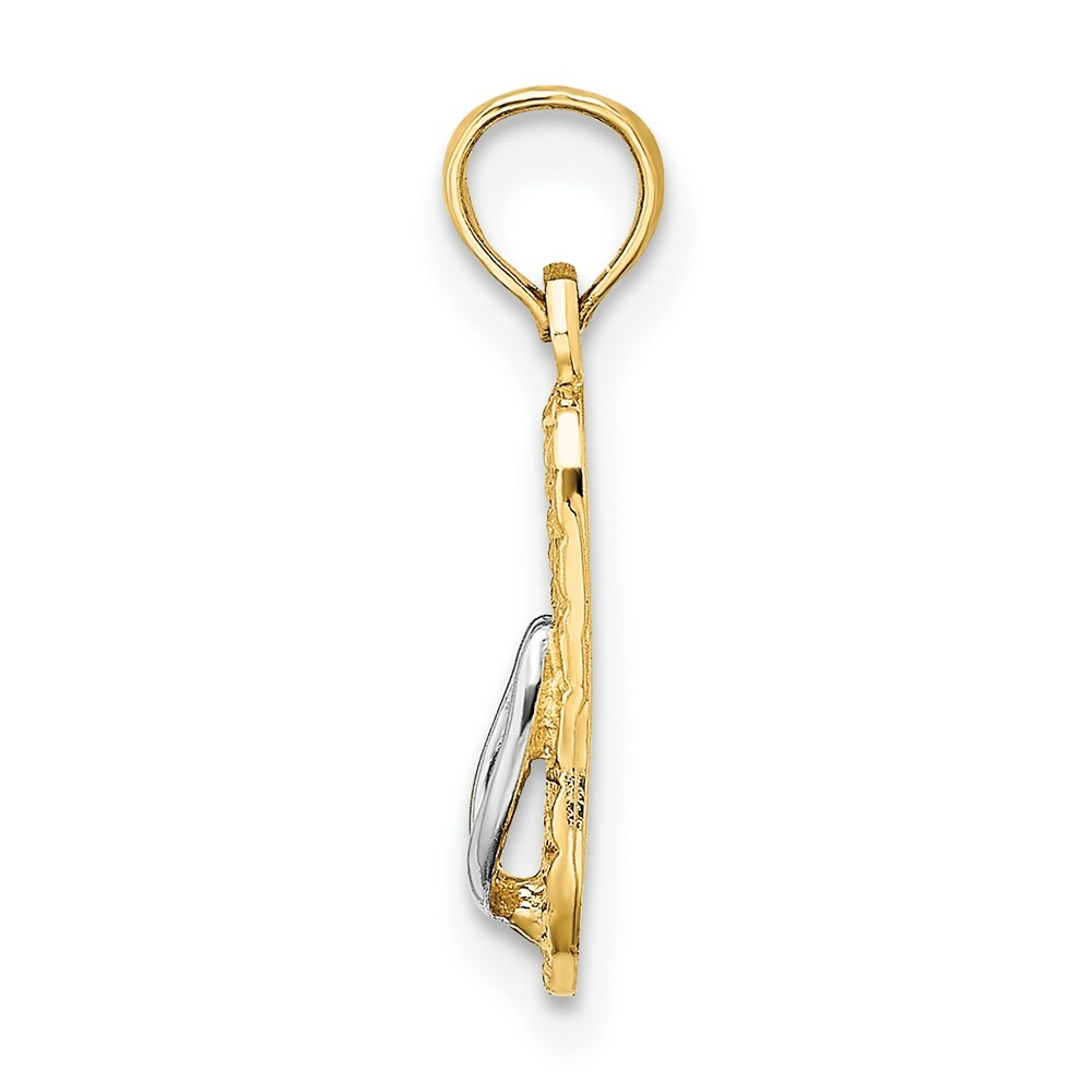 14K Yellow Gold with White Rhodium HAWAII SINGLE FLIP-FLOP Charm Pendant