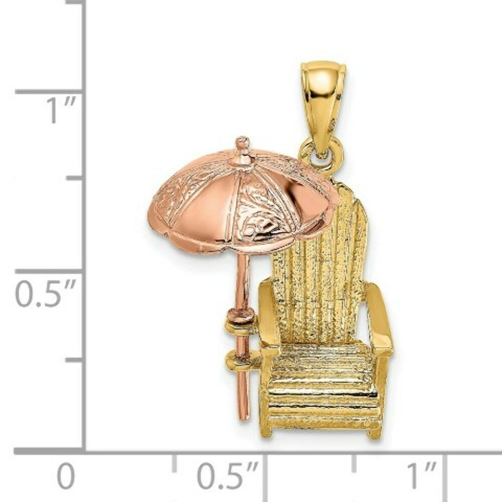 14K Rose And Yellow Gold 3-D Beach Chair With Umbrella Charm Pendant