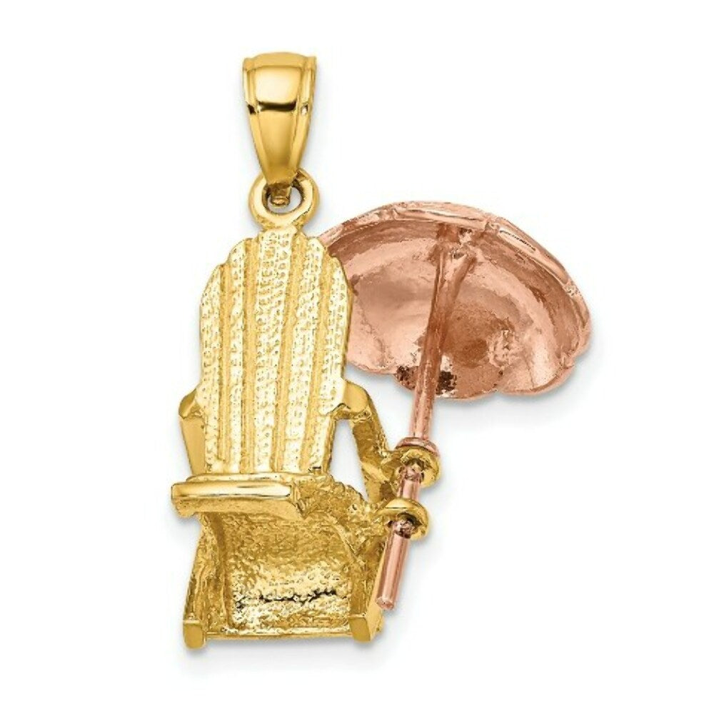 14K Rose And Yellow Gold 3-D Beach Chair With Umbrella Charm Pendant
