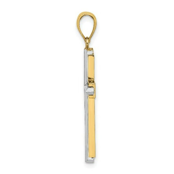 14K Two-tone Gold Polished Cross Charm Pendant