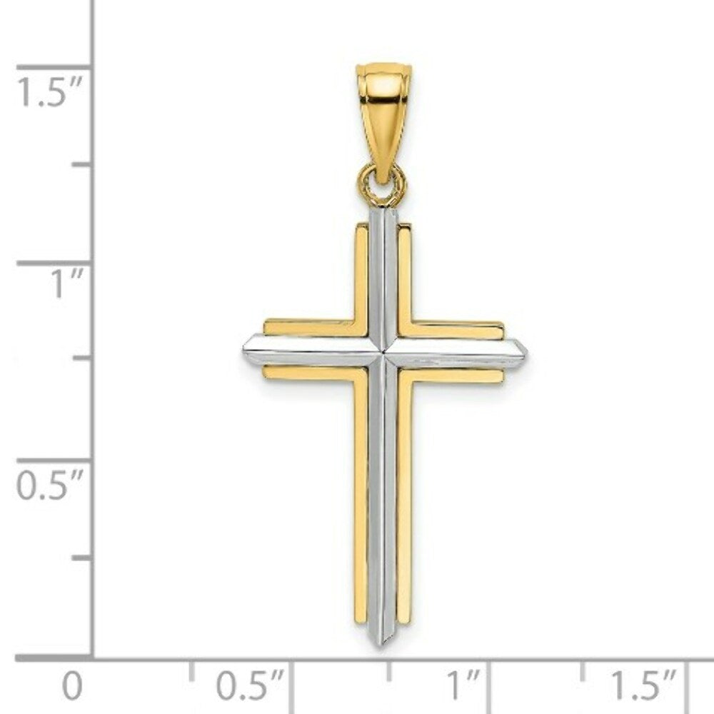 14K Two-tone Gold Polished Cross Charm Pendant