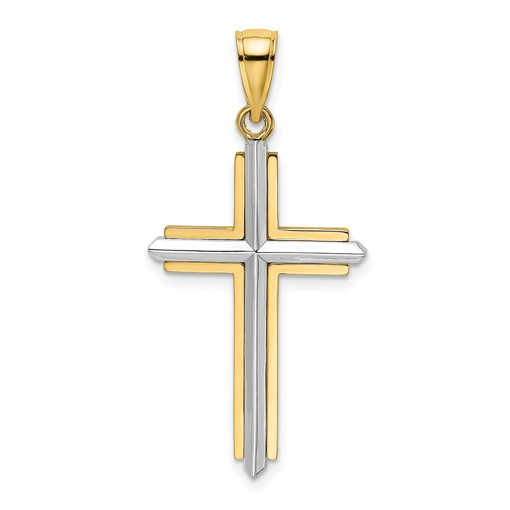 14K Two-tone Gold Polished Cross Charm Pendant