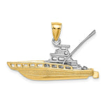 Load image into Gallery viewer, 14K Two-tone Gold Textured 3-D Offshore Sportfishing Boat Charm Pendant
