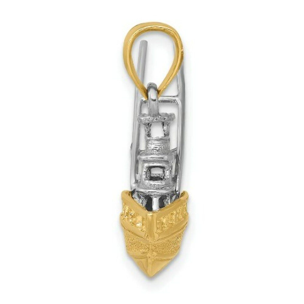 14K Two-tone Gold Textured 3-D Offshore Sportfishing Boat Charm Pendant
