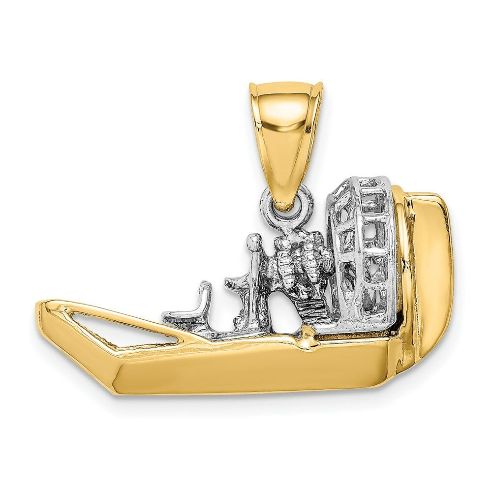 14K Two-tone Gold 3-D Airboat Charm Pendant