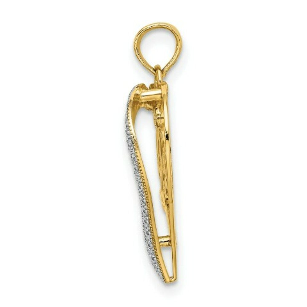 14K Yellow Gold with White Rhodium with Diamond-cut Heart With Love Inside Charm Pendant
