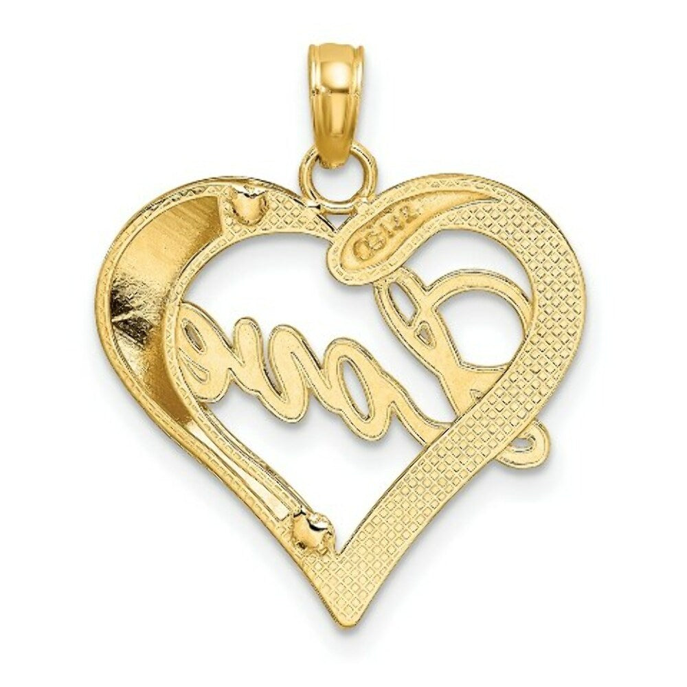 14K Yellow Gold with White Rhodium with Diamond-cut Heart With Love Inside Charm Pendant