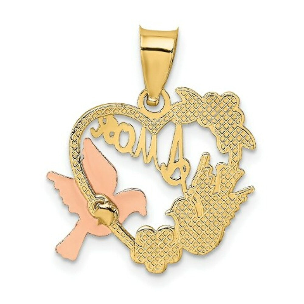 14K Two-tone Yellow & Rose Gold AMOR in Heart With Doves Charm Pendant