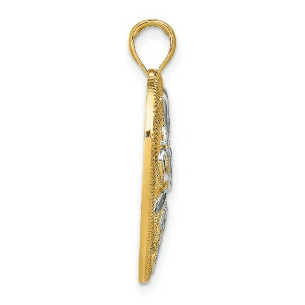 14K Yellow Gold with White Rhodium Textured Heart Charm Pendant