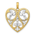 Load image into Gallery viewer, 14K Yellow Gold with White Rhodium Textured Heart Charm Pendant
