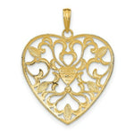 Load image into Gallery viewer, 14K Yellow Gold with White Rhodium Filigree Leaf Accent Heart Charm Pendant
