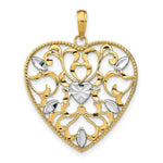 Load image into Gallery viewer, 14K Yellow Gold with White Rhodium Filigree Leaf Accent Heart Charm Pendant
