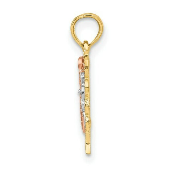 14K Tri-Color Gold BUTTERFLY Cut-Out Charm Pendant