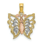 Load image into Gallery viewer, 14K Tri-Color Gold BUTTERFLY Cut-Out Charm Pendant

