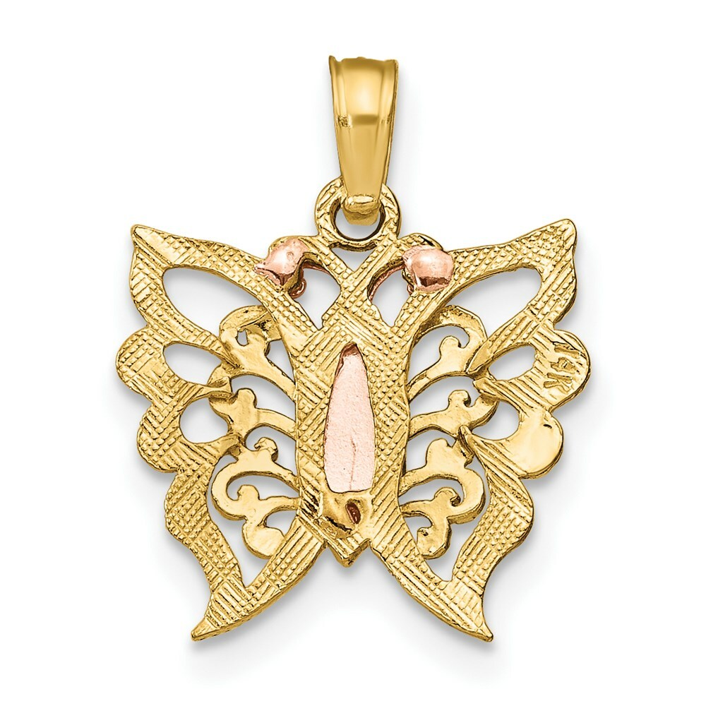 14K Tri-Color Gold BUTTERFLY Cut-Out Charm Pendant