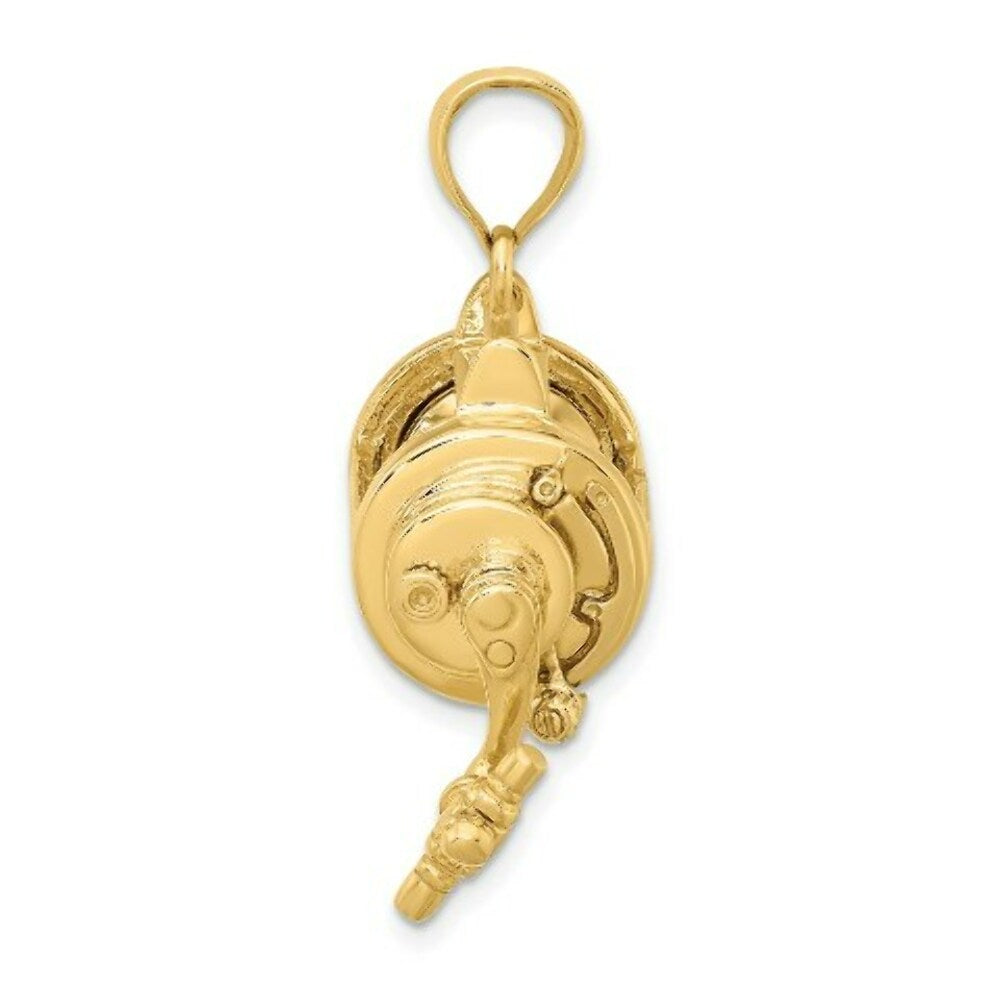 14K Yellow Gold RH Moveable 3-D Fishing Reel Charm Pendant