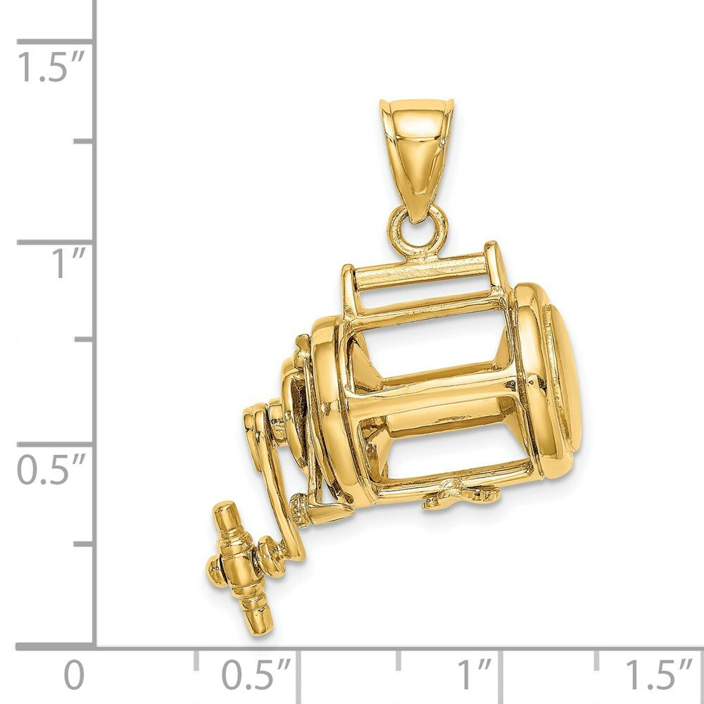 14K Yellow Gold RH Moveable 3-D Fishing Reel Charm Pendant