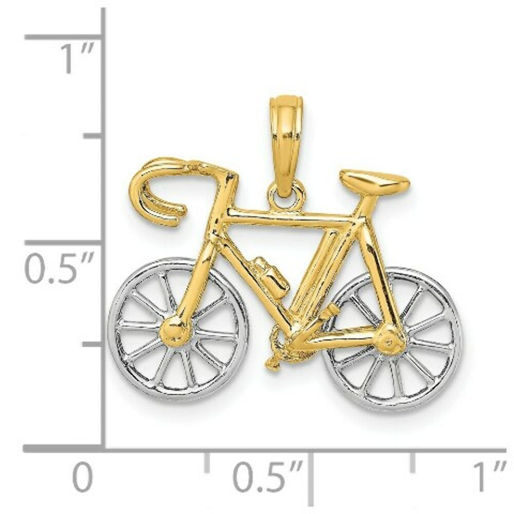 14K Two-tone Gold 3-D Ten Speed Bicycle Charm Pendant