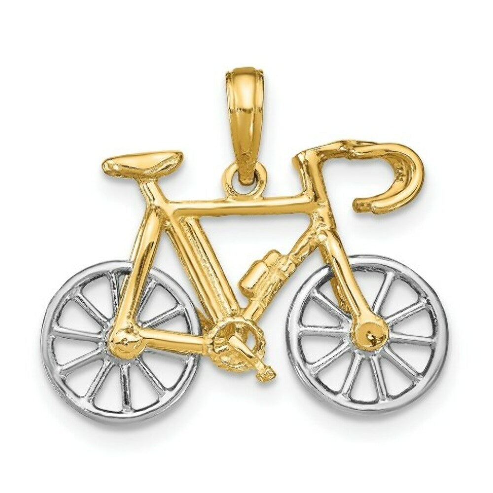 14K Two-tone Gold 3-D Ten Speed Bicycle Charm Pendant