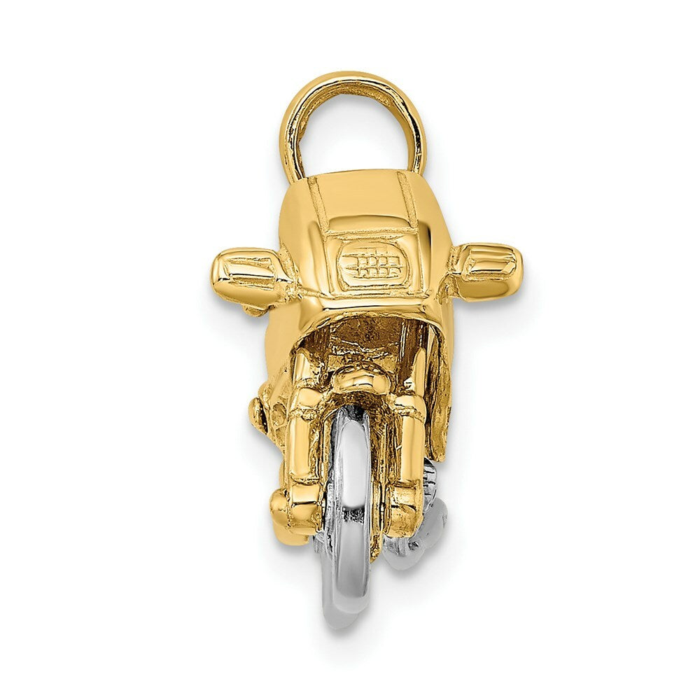 14K Two-tone Gold 3-D Moveable Motorcycle Charm Pendant