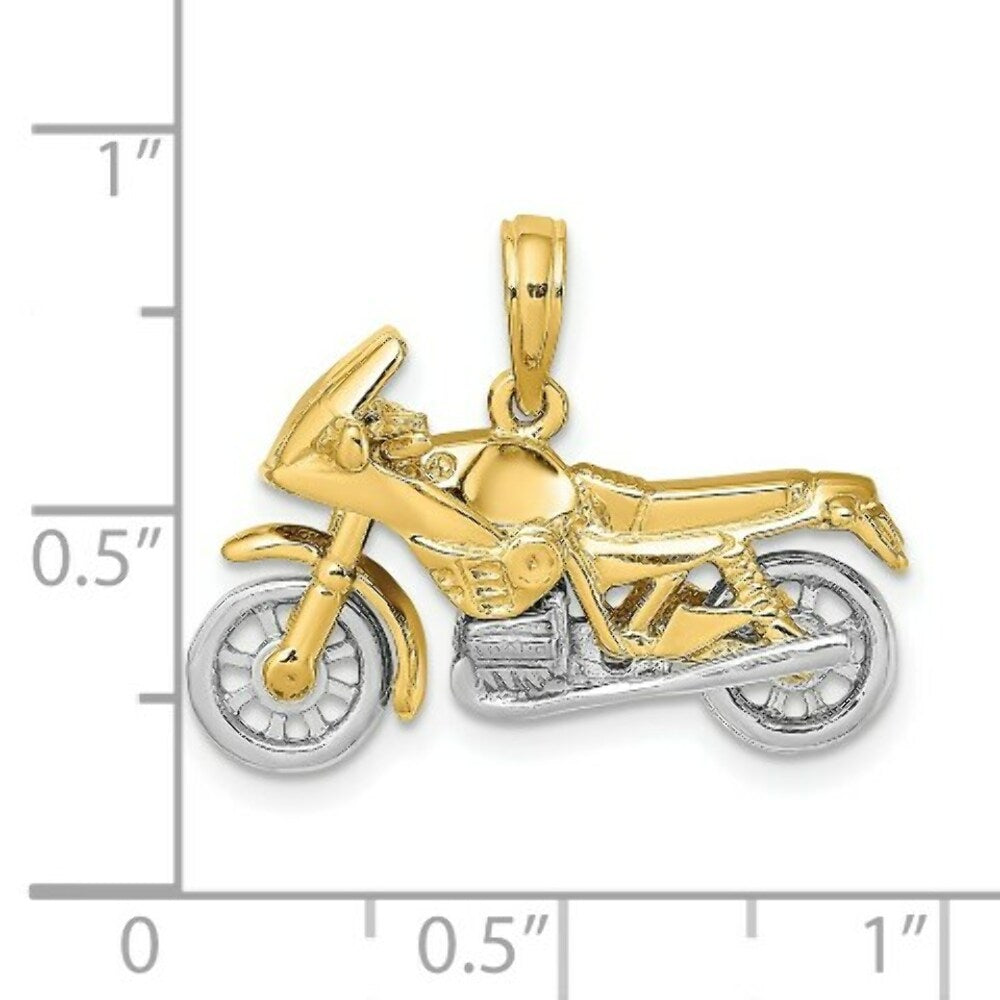 14K Two-tone Gold 3-D Moveable Motorcycle Charm Pendant