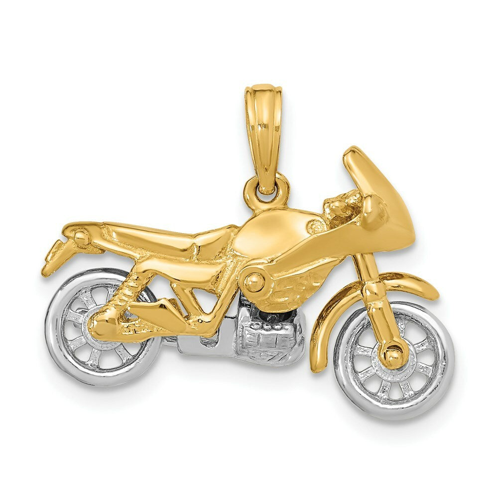 14K Two-tone Gold 3-D Moveable Motorcycle Charm Pendant