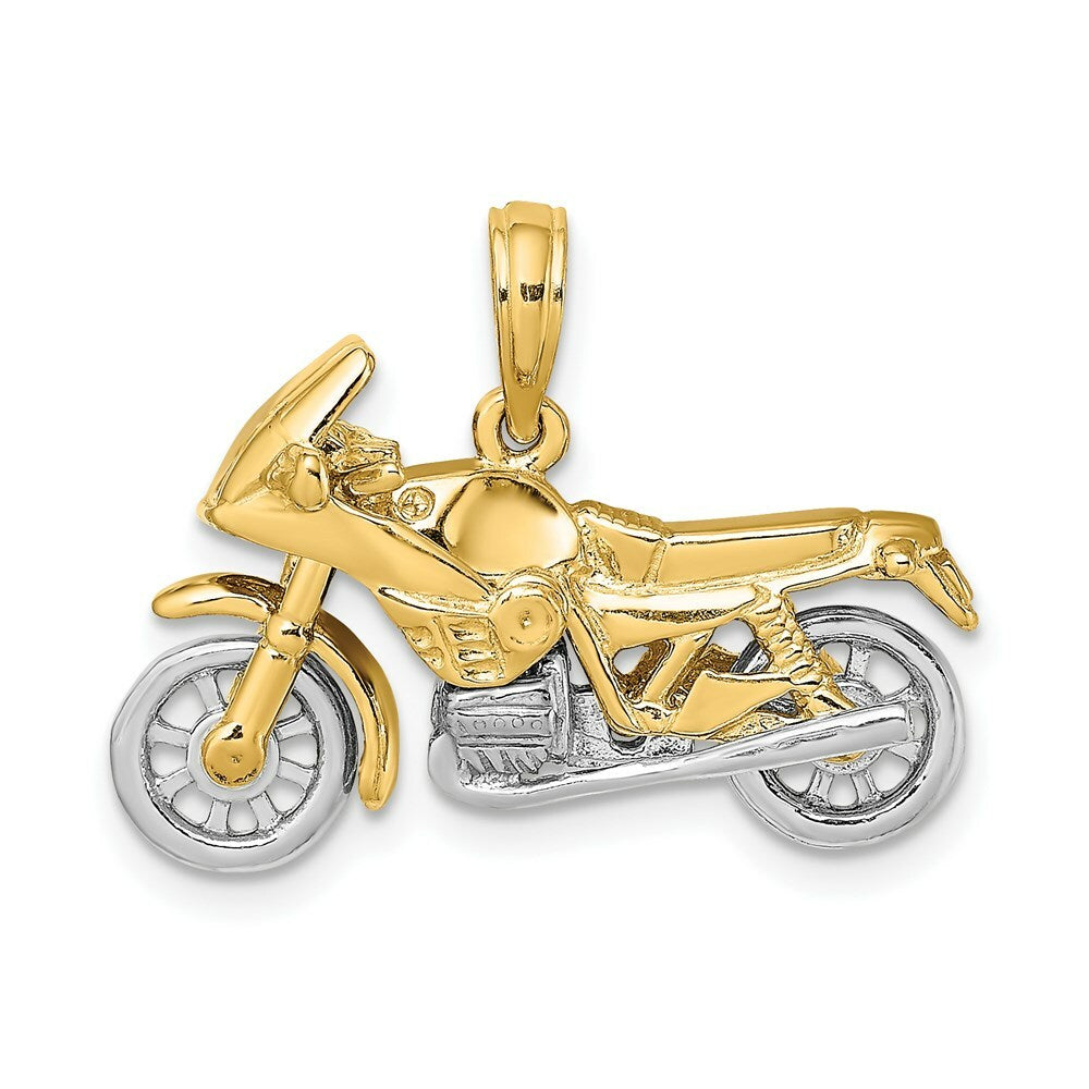 14K Two-tone Gold 3-D Moveable Motorcycle Charm Pendant