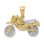 Load image into Gallery viewer, 14K Two-tone Gold 3-D Dirt Bike Motorcycle Charm Pendant
