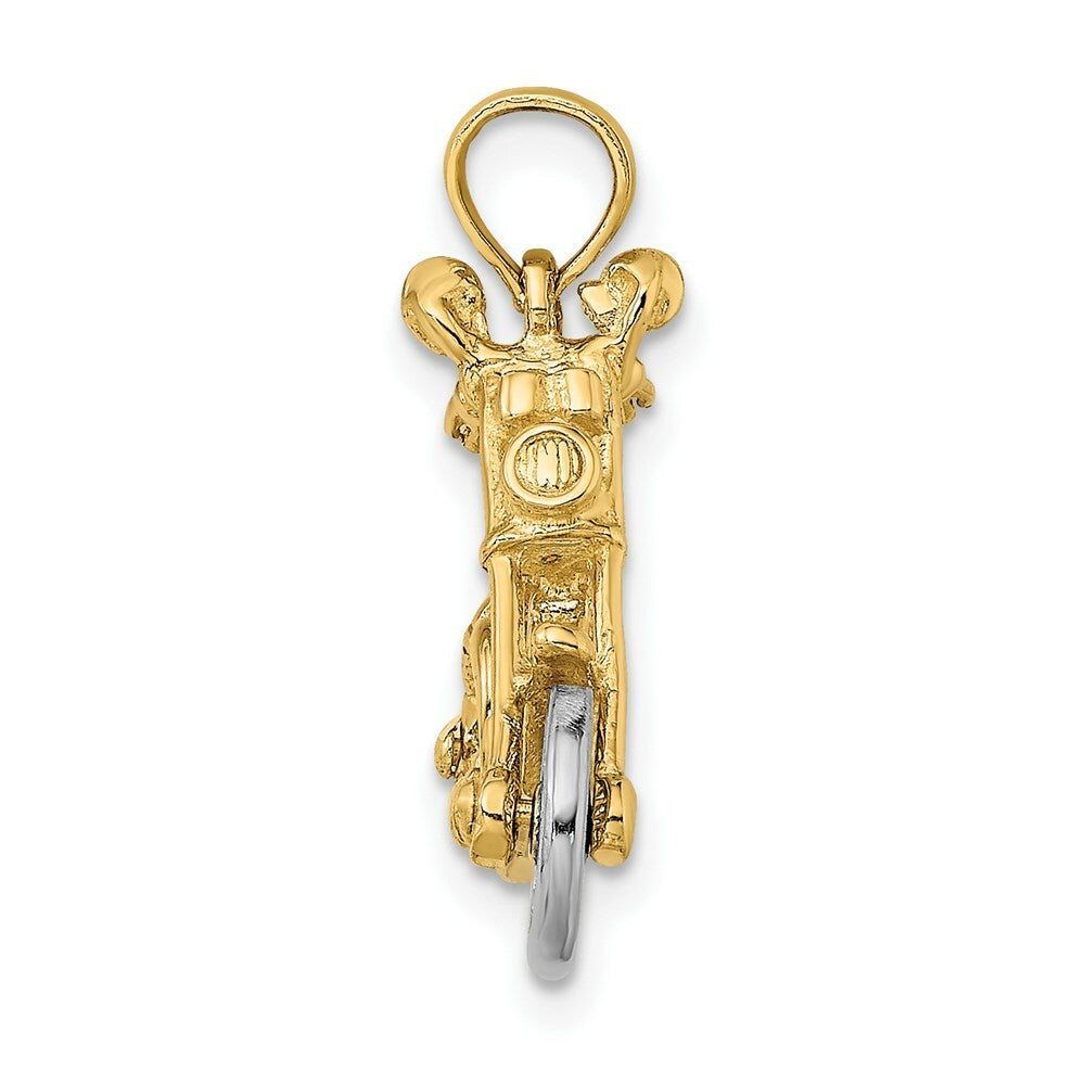 14K Two-tone Gold 3-D Moveable Motorcycle Charm Pendant