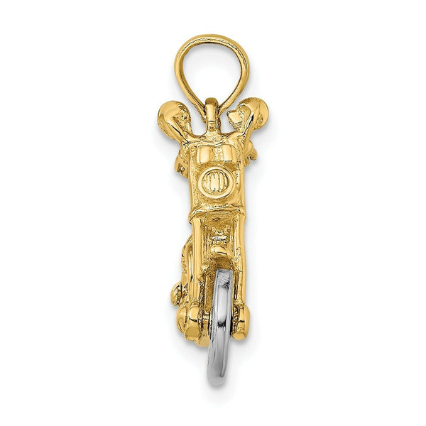 14K Two-tone Gold 3-D Moveable Motorcycle Charm Pendant