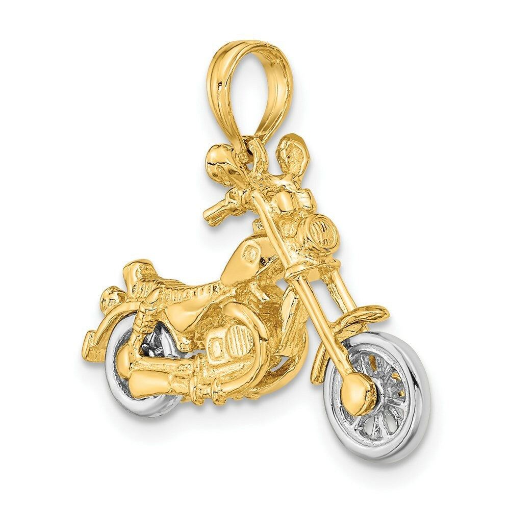 14K Two-tone Gold 3-D Moveable Motorcycle Charm Pendant