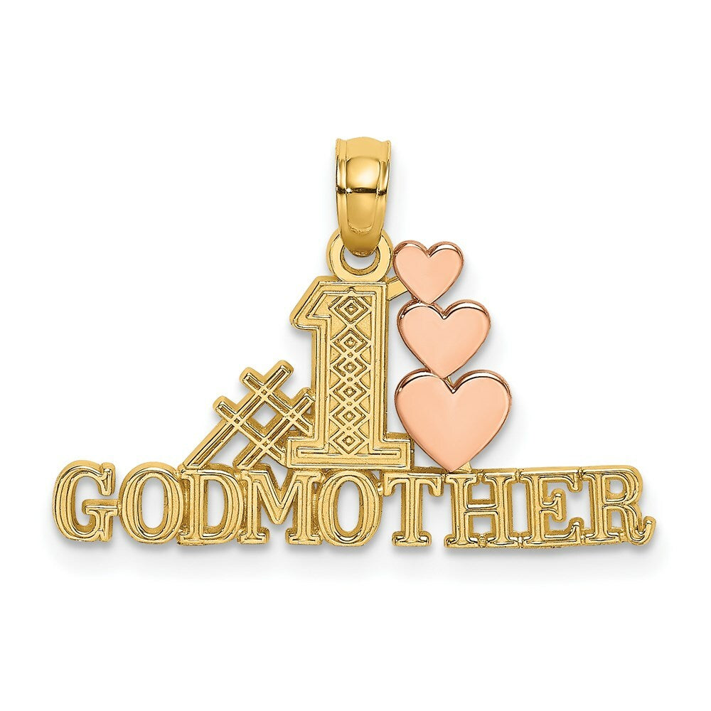 14K Two-Tone Gold Polished #1 Godmother and Hearts Pendant