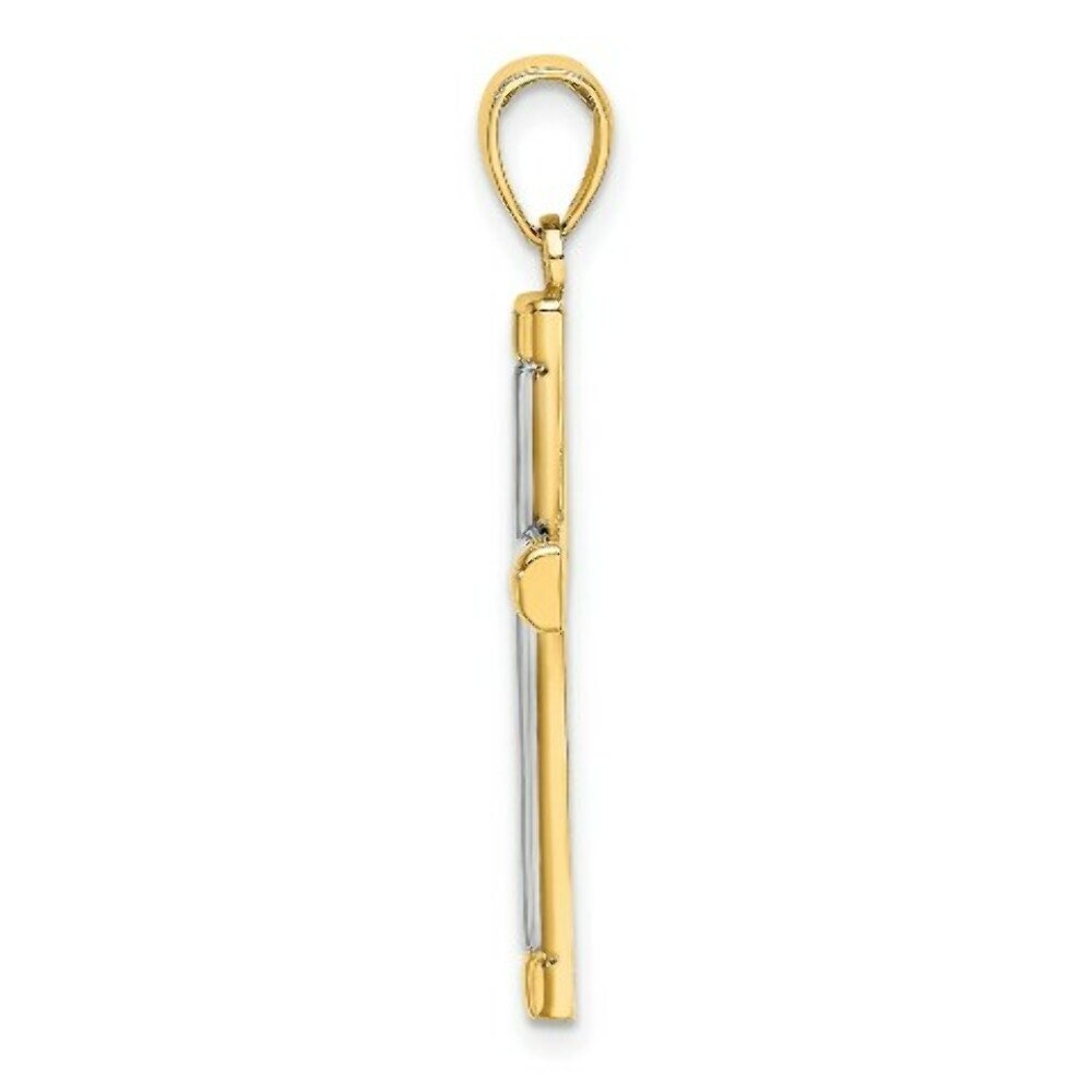 14K Yellow Gold with White Rhodium Polished Tubular Cross Charm Pendant