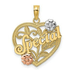 Load image into Gallery viewer, 14K Tri-Color Gold Special On Heart With Flower Charm Pendant
