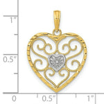 Load image into Gallery viewer, 14K Yellow Gold with White Rhodium Filigree Beaded Heart Charm Pendant
