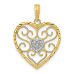 Load image into Gallery viewer, 14K Yellow Gold with White Rhodium Filigree Beaded Heart Charm Pendant

