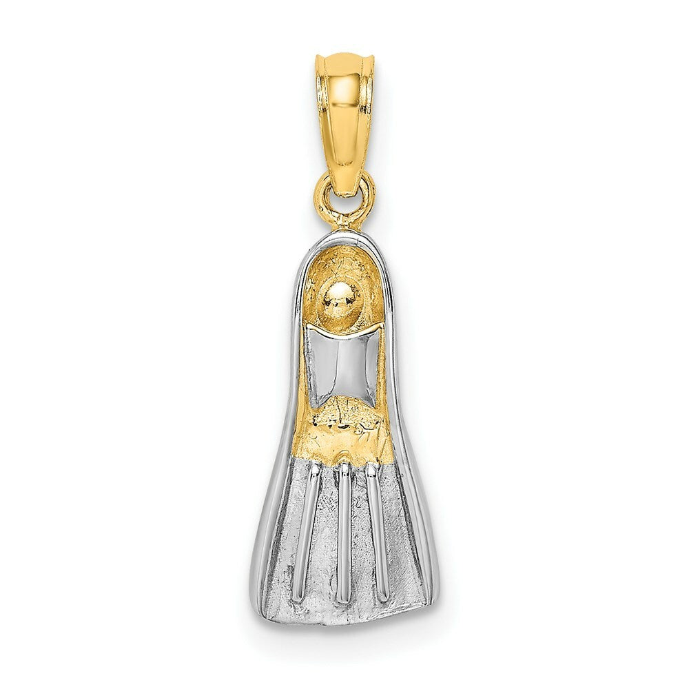 14k Yellow Gold and White Rhodiumodium 3-D Scuba Flipper Charm Pendant