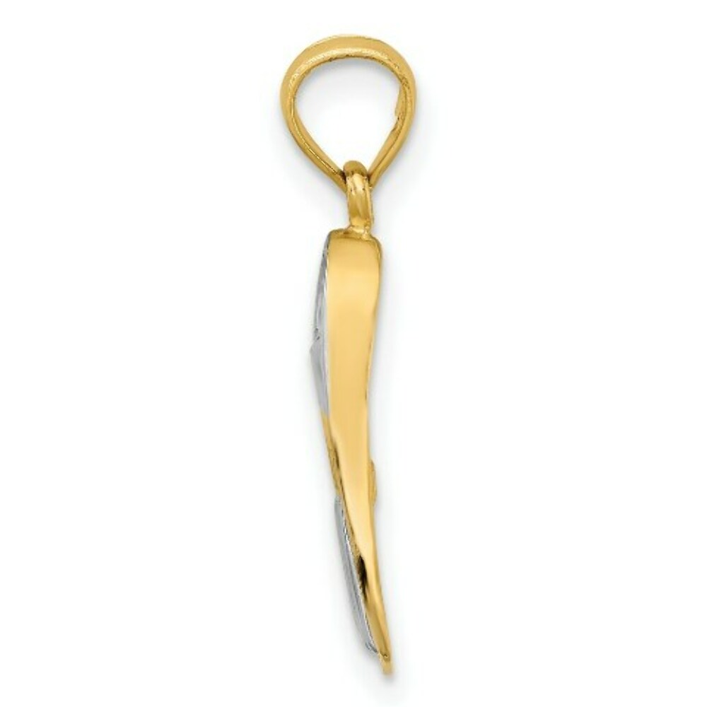 14k Yellow Gold and White Rhodiumodium 3-D Scuba Flipper Charm Pendant