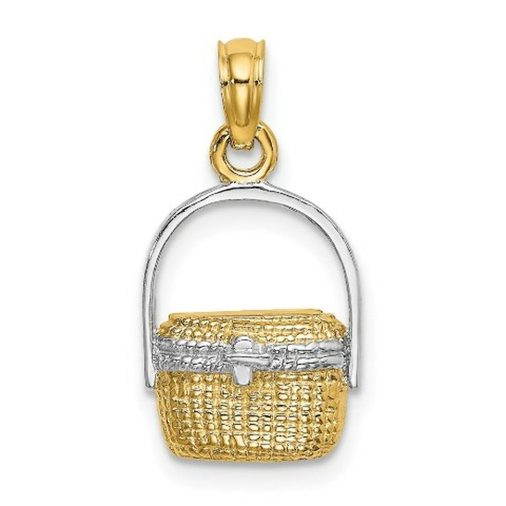 14K Yellow Gold with White Rhodium with 2-D Nantucket Basket Charm Pendant
