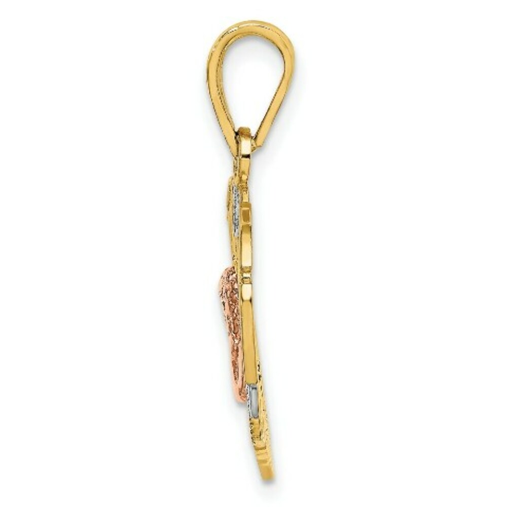 14K Tri-Color Gold Angel In Heart Charm Pendant