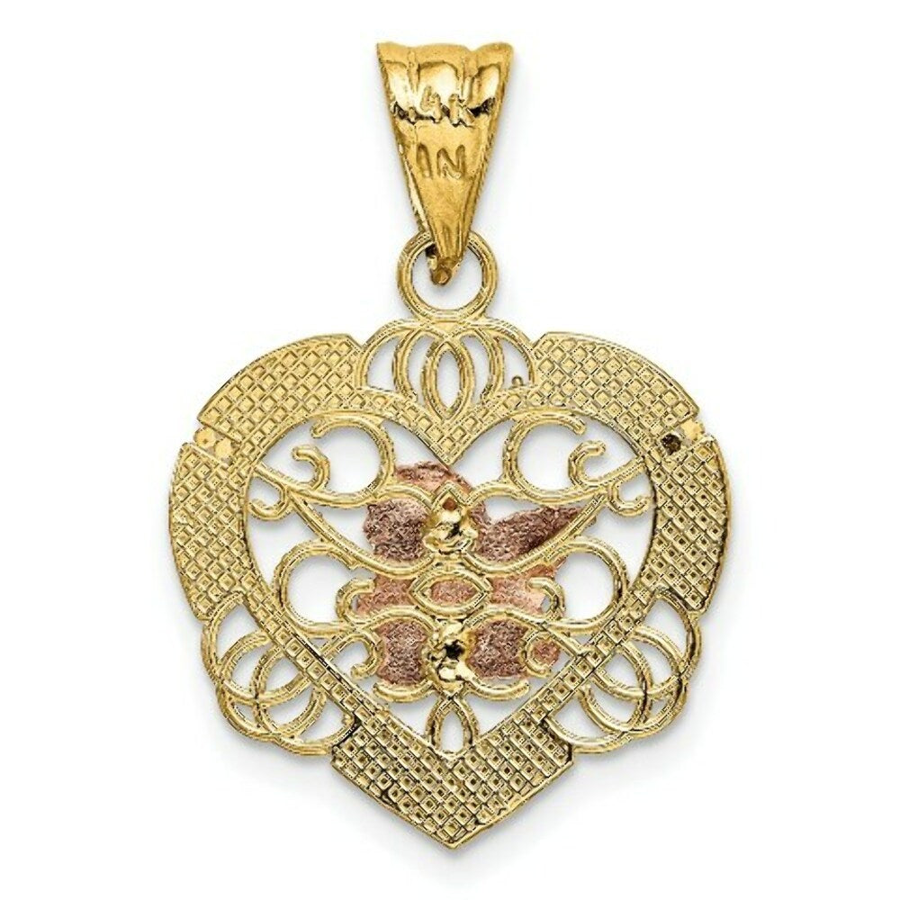 14K Tri-Color Gold Angel In Heart Charm Pendant